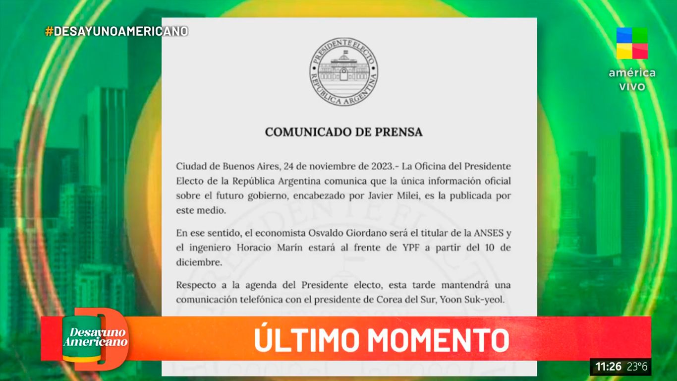 Se define el gabinete de Javier Milei Osvaldo Giordano será titular de