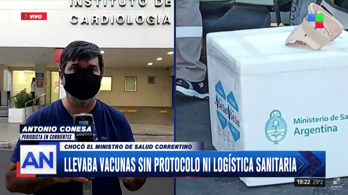 El ministro de Salud de Corrientes chocó mientras llevaba vacunas