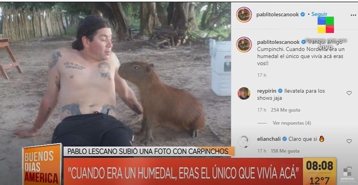 Pablo Lescano subió una foto con su carpincho “Cumpinchi”